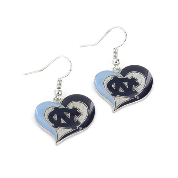 Aminco NCAA North Carolina Tar Heels Dark Blue Logo Swirl Heart Earrings, 2.5 - Picture 2 of 2